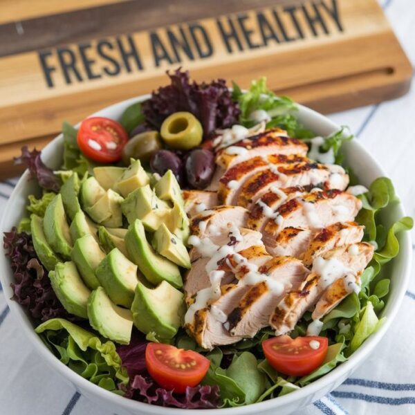 Rotisserie Chicken Avocado with  seasonal fruits